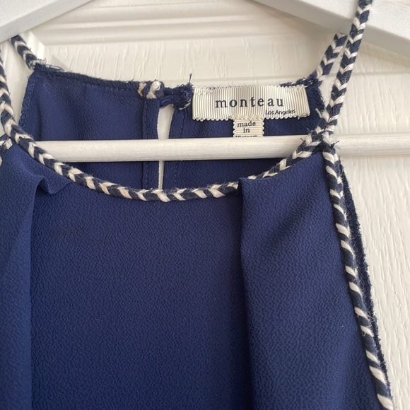 High Neck Navy Tank with Blue and White Braided Trim Size Medium - Picture 3 of 7